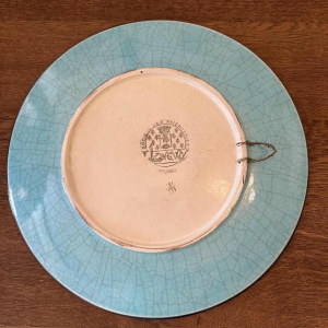 Emaux de Longwy "faisans et échassiers" set de 2 de plats Art Déco, émaux cernés cloisonnés, ca 1920