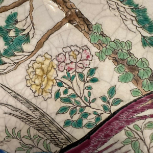 Emaux de Longwy, dish depicting a pair of pheasants in the wild, cloisonné enamel