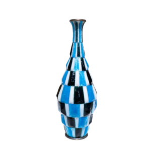 Camille Fauré (Limoges), Art Deco vase with checkerboard enamel decoration, copper and silverware, ca 1920