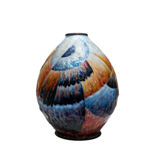 Camille Fauré (Limoges, enameller Lucie Dadat), Art Deco vase in silver-plated enamelled copper, "Marcel" shape, ca 1920