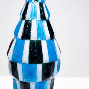 Camille Fauré (Limoges), Art Deco vase with checkerboard enamel decoration, copper and silverware, ca 1920