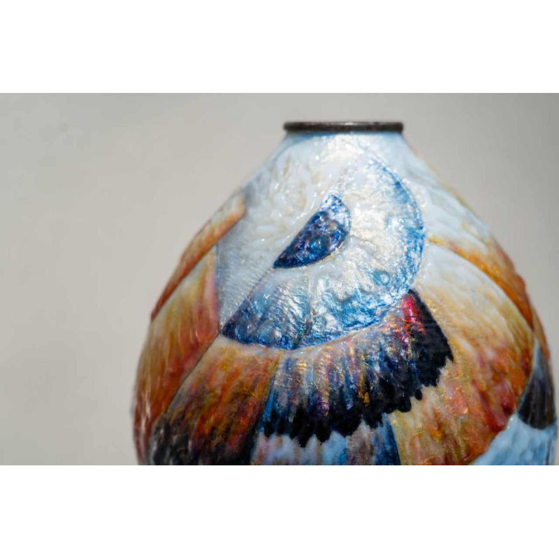Camille Fauré (Limoges, enameller Lucie Dadat), Art Deco vase in silver-plated enamelled copper, "Marcel" shape, ca 1920