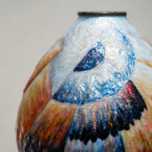 Camille Fauré (Limoges, enameller Lucie Dadat), Art Deco vase in silver-plated enamelled copper, "Marcel" shape, ca 1920