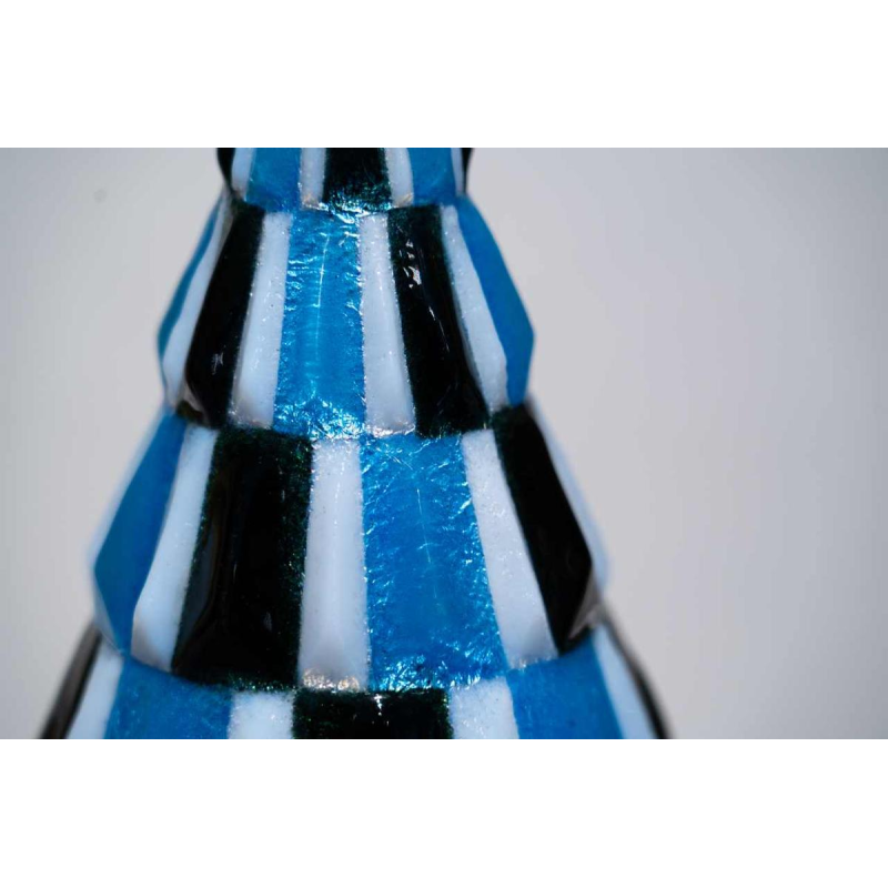 Camille Fauré (Limoges), Art Deco vase with checkerboard enamel decoration, copper and silverware, ca 1920