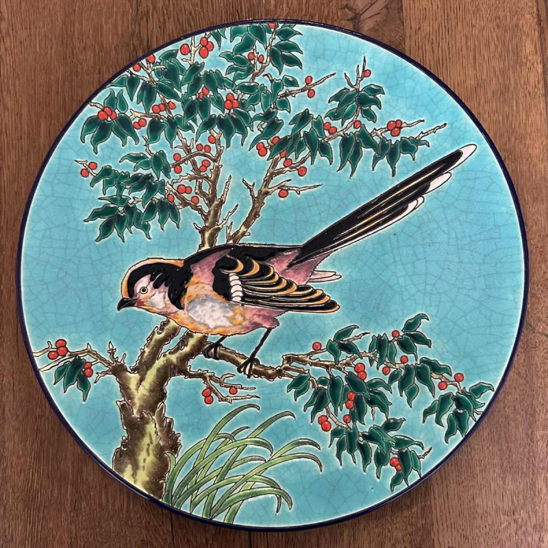 Emaux de Longwy Langstaartmees cloisonné email bord