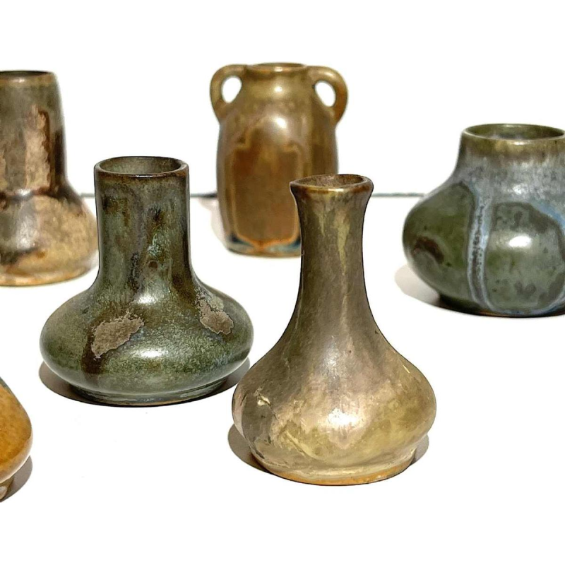 Denbac & Charles Greber, set of 7 stoneware miniature vases, France, early 20th century