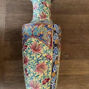 Emaux de Longwy, large enamelled Art Deco vase with Japanese floral decoration