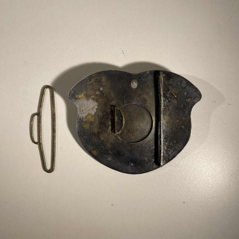 Boucle de ceinture, portrait de profil de dame en camée, laiton argenté, porcelaine émaillée, XIXe s