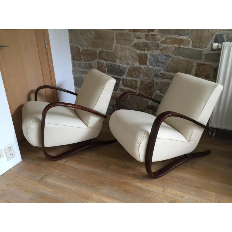 Jindrich Halabala for THONET, Pair of armchairs "H269" Art Deco, 1930
