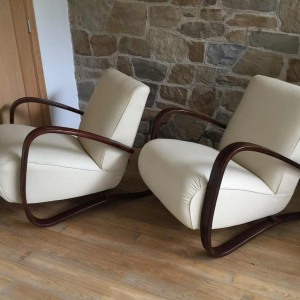 Jindrich Halabala for THONET, Pair of armchairs "H269" Art Deco, 1930