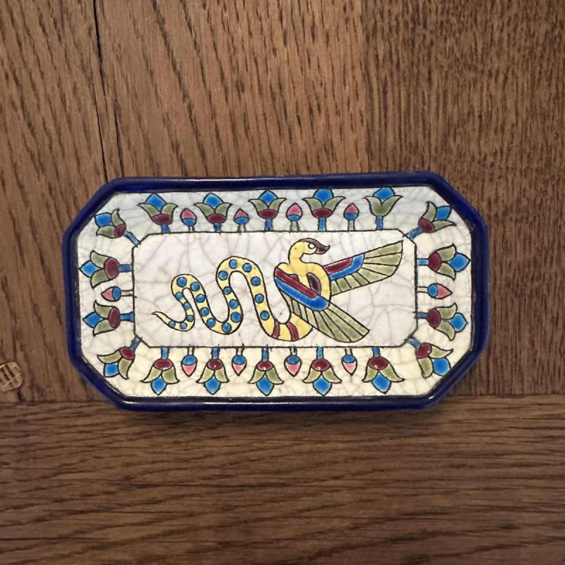 Emaux de Longwy, desk set / smoker, Egyptian décor, cloisonné glazed earthenware, ca 1910