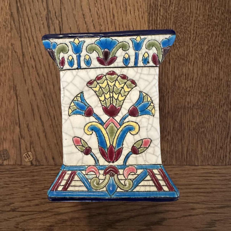 Emaux de Longwy, desk set / smoker, Egyptian décor, cloisonné glazed earthenware, ca 1910