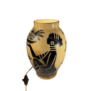 GRANDJEAN JOURDAN for VALLAURIS, ceramic photophore lamp, African decor, ca 1960