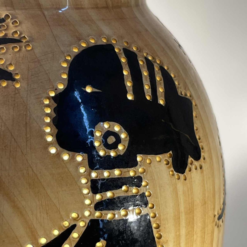 GRANDJEAN JOURDAN voor VALLAURIS, fotofoorlamp van keramiek, Afrikaans decor, ca 1960