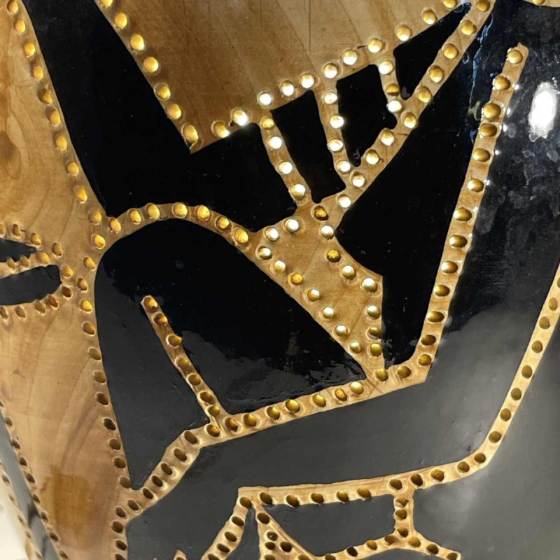 GRANDJEAN JOURDAN pour VALLAURIS, lampe photophore en céramique, décor africaniste, ca 1960