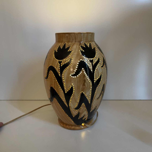 GRANDJEAN JOURDAN for VALLAURIS, ceramic photophore lamp, African decor, ca 1960