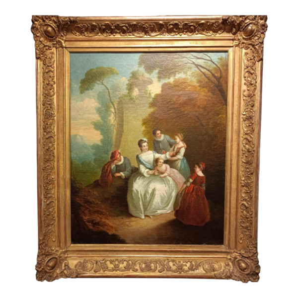Painting of a pastoral scene, gallant 18th century in the spirit of Watteau / Lancret