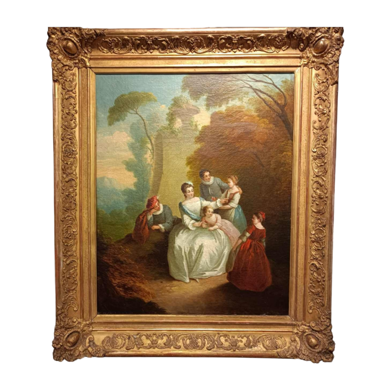 Painting of a pastoral scene, gallant 18th century in the spirit of Watteau / Lancret