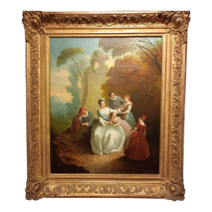 Painting of a pastoral scene, gallant 18th century in the spirit of Watteau / Lancret
