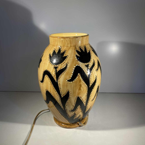 GRANDJEAN JOURDAN for VALLAURIS, ceramic photophore lamp, African decor, ca 1960
