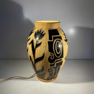 GRANDJEAN JOURDAN for VALLAURIS, ceramic photophore lamp, African decor, ca 1960