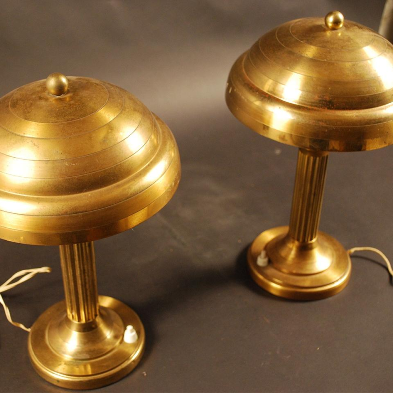 Paar Art Deco verguld messing tafellampen, ca 1925