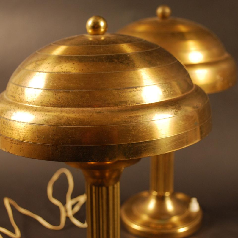Pair of Art Deco gilt brass table lamps, ca 1925