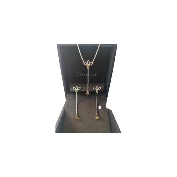 Ensemble pendentif & boucles d'oreilles en or blanc 18ct, diamants et pierres semi-précieuses