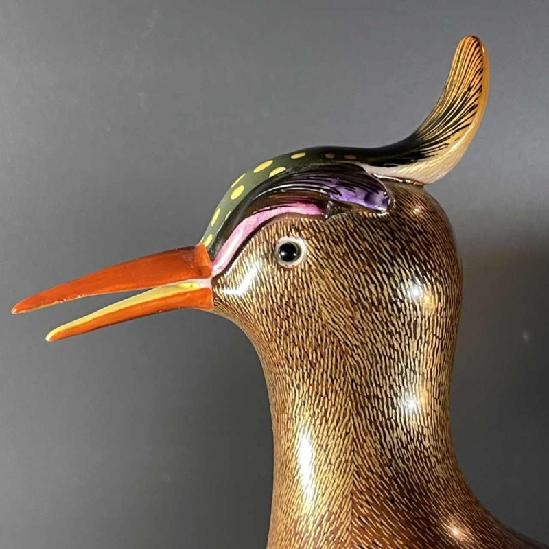 Giulia Mangani / Oggetti, sculpture - Oiseau Vanneau huppe´ - porcelaine polychrome & bronze dore´, Hollywood Regency ca 1970