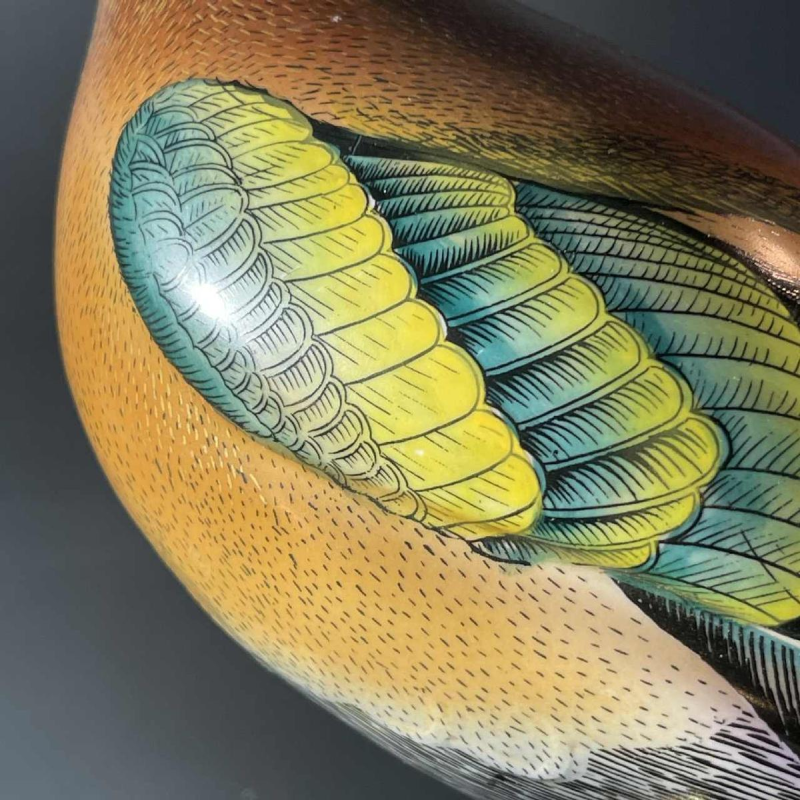 Giulia Mangani / Oggetti, sculpture - Oiseau Vanneau huppe´ - porcelaine polychrome & bronze dore´, Hollywood Regency ca 1970