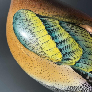 Giulia Mangani / Oggetti, sculpture - Oiseau Vanneau huppe´ - porcelaine polychrome & bronze dore´, Hollywood Regency ca 1970