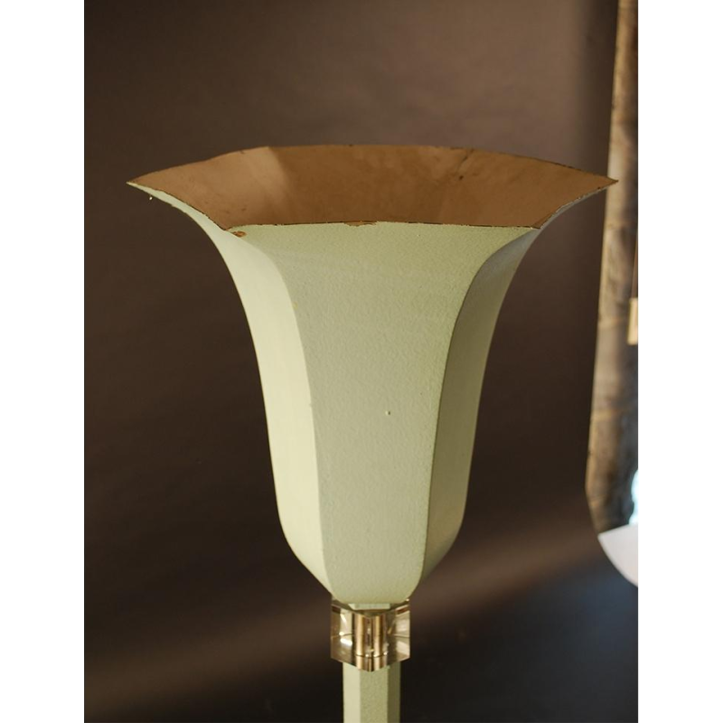 Art Deco vloerlamp in gepolychromeerd zeshoekig metaal - kristallen tussenstuk - 1925