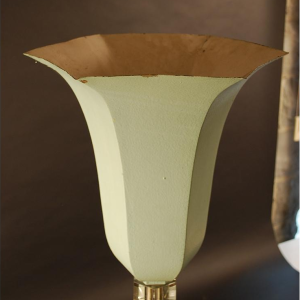 Art Deco vloerlamp in gepolychromeerd zeshoekig metaal - kristallen tussenstuk - 1925