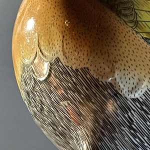 Giulia Mangani / Oggetti, sculpture - Oiseau Vanneau huppe´ - porcelaine polychrome & bronze dore´, Hollywood Regency ca 1970
