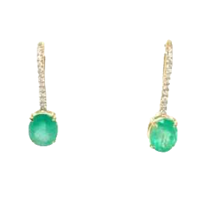 Oorbellen, geelgoud met smaragden en diamanten