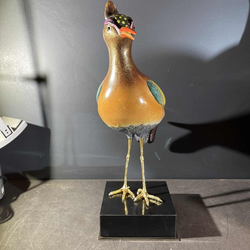 Giulia Mangani / Oggetti, sculpture - Oiseau Vanneau huppe´ - porcelaine polychrome & bronze dore´, Hollywood Regency ca 1970