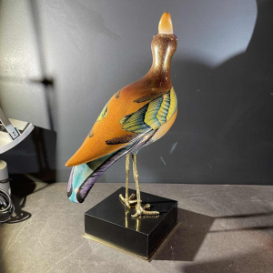 Giulia Mangani / Oggetti, sculpture - Oiseau Vanneau huppe´ - porcelaine polychrome & bronze dore´, Hollywood Regency ca 1970