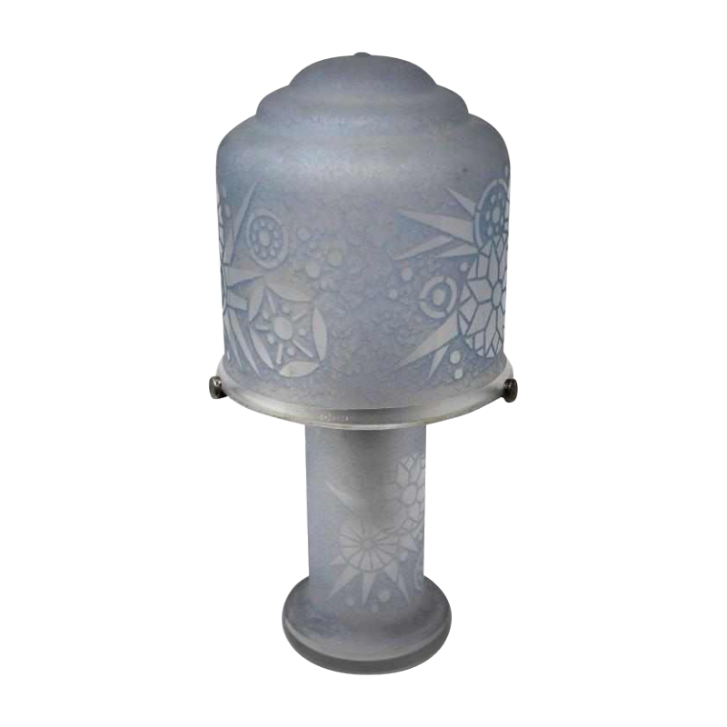 SOLD .LAMPE CHAMPIGNONS LORRAIN VERS 1920 MOTIFS GEOMETRIQUES DEGAGES A L'ACIDE