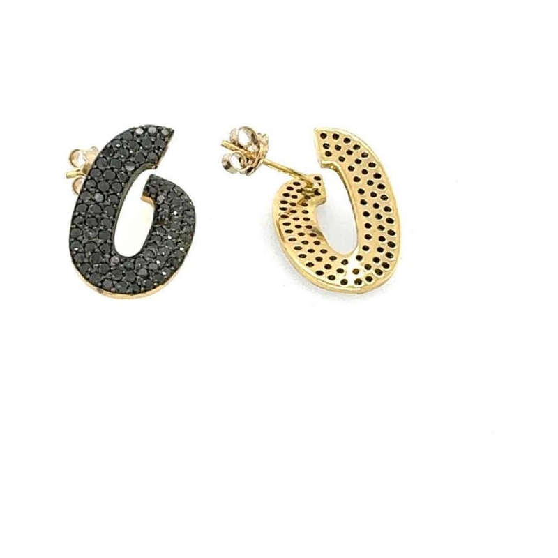 Boucle d'oreilles en or Jaune 18k & diamants noirs