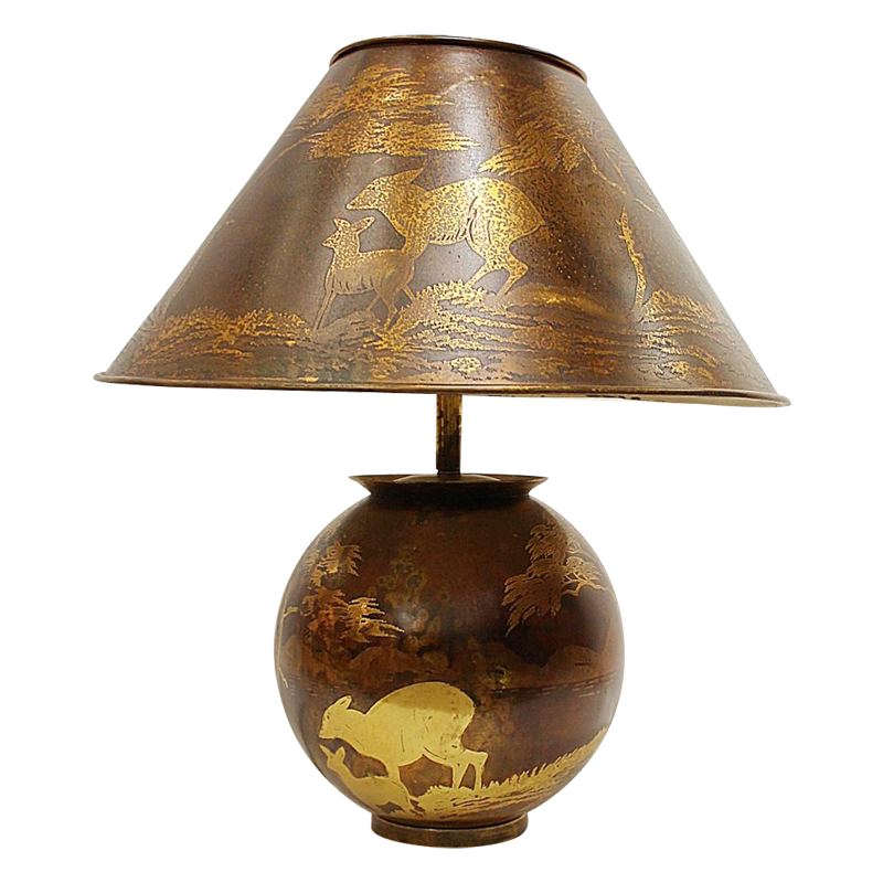 lampe art-déco en dinanderie LUCIEN GERFAUX