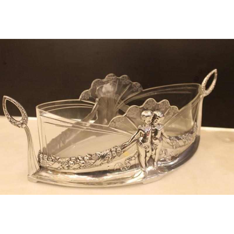 Art Nouveau plantenbak, verzilverd metaal en geslepen kristal WMF, ca 1900