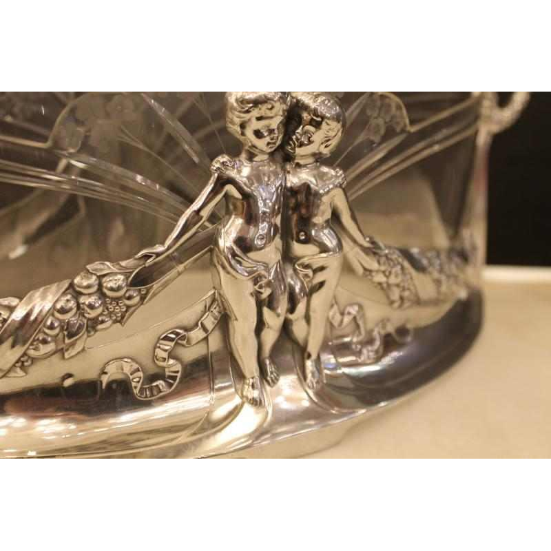 Jardinière Art Nouveau, métal argenté et cristal taillé WMF, ca 1900