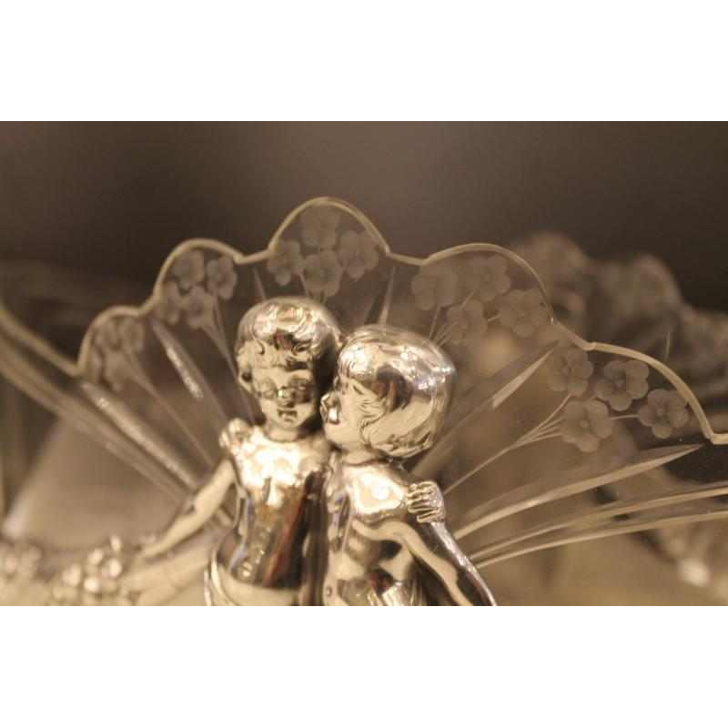 Art Nouveau plantenbak, verzilverd metaal en geslepen kristal WMF, ca 1900