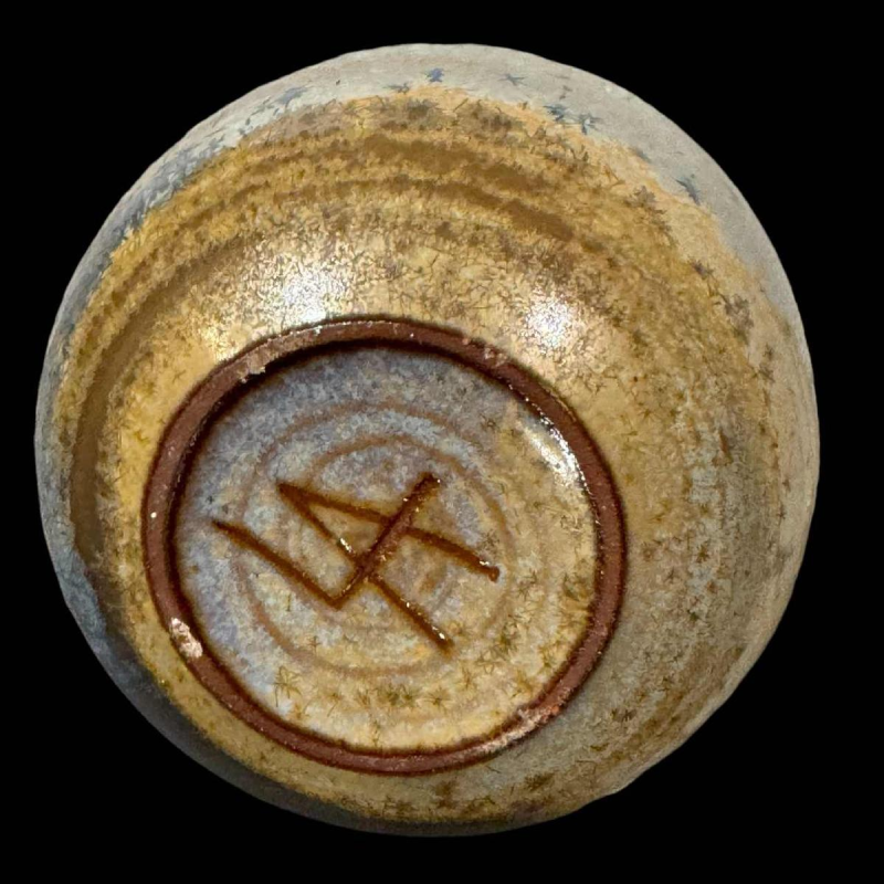 Antonio Lampecco, vase ovoïde en céramique gris moucheté beige