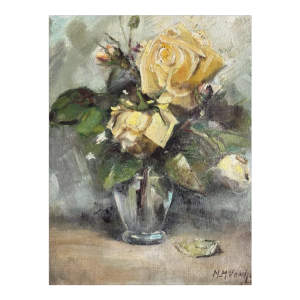 M-M VERHEYDEN ‘Bouquet of yellow roses’ still life painting, painting oil on canvas, 20th century