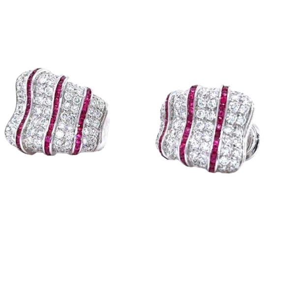 Boucles d'Oreilles Or Blanc Diamants & Rubis"