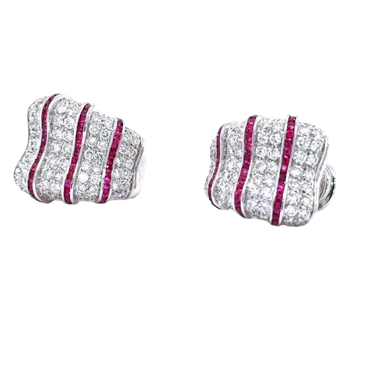 Boucles d'Oreilles Or Blanc Diamants & Rubis"