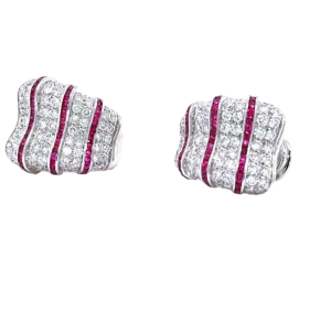 Boucles d'Oreilles Or Blanc Diamants & Rubis"