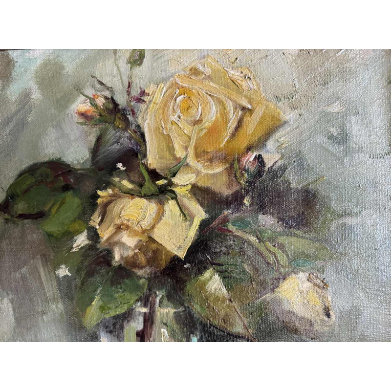 M-M VERHEYDEN ‘Bouquet of yellow roses’ still life painting, painting oil on canvas, 20th century