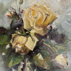 M-M VERHEYDEN "Bouquet de roses jaunes" peinture nature morte, huile sur toile, 20ème siècle